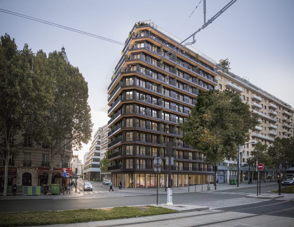 Perspective 3D de la façade d’un immeuble en structure bois, Atelier Pascal Gontier