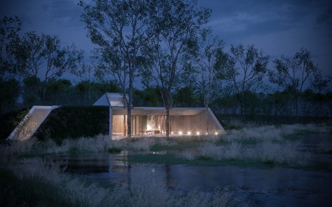 visualisation architecturale d'un temple bouddhiste conçu par ArchStudio