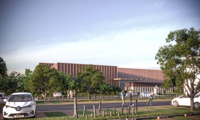 Perspective 3D d'un gymnase pour Basalt architectes