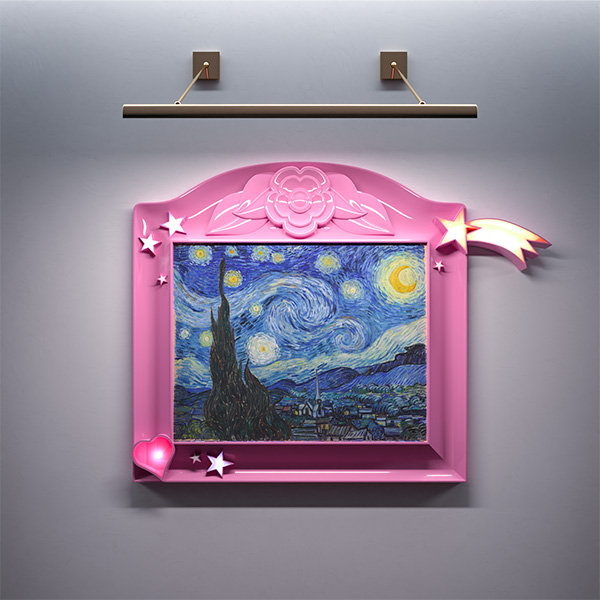 Une toile de Van Gogh dans une cadre rose en plastique